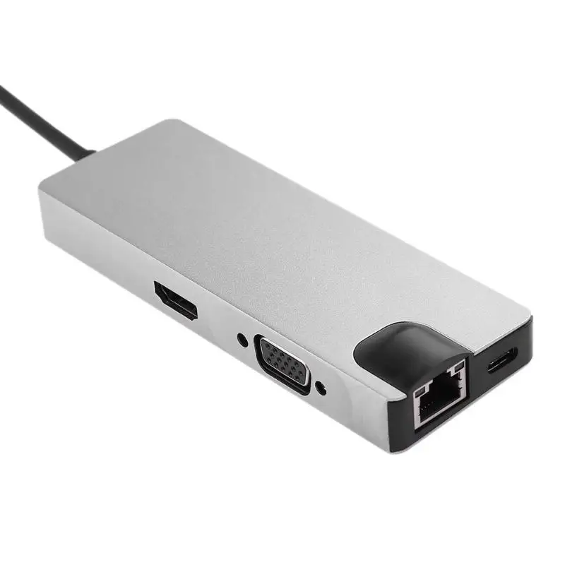 8 в 1 USB HUB Тип-C RJ45 Lan адаптер HDMI VGA Алюминий Slloy USB 3,0 кардридер конвертер кабель для Macbook