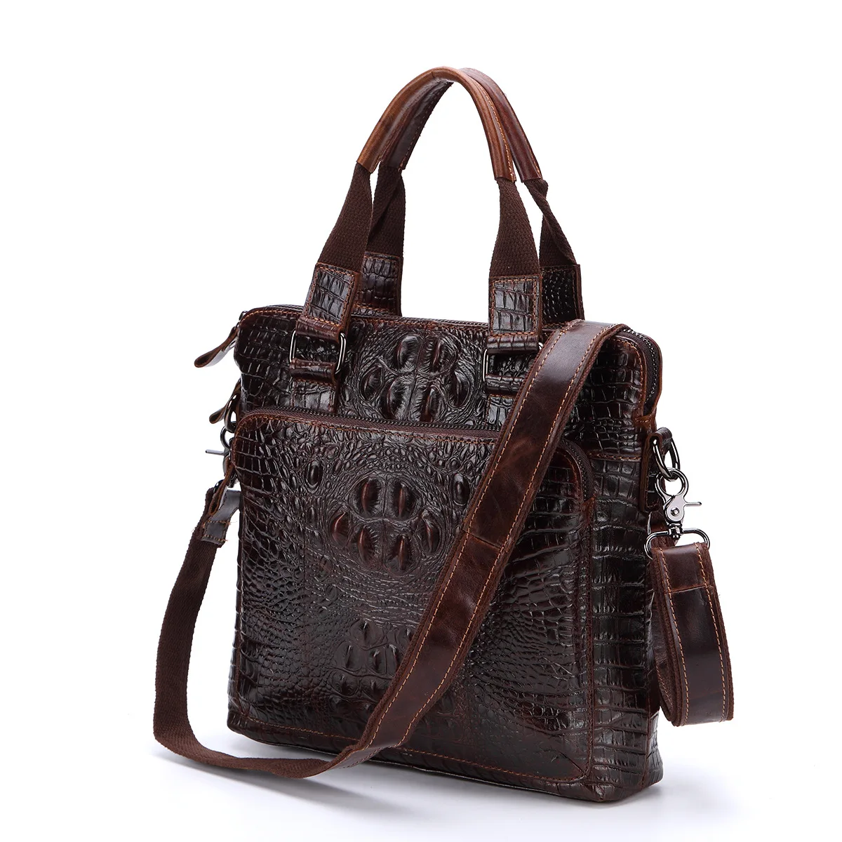 

Leather men's bag Men's business vertical leather crocodile pattern handbag oil wax layer leather shoulder Messenger bag