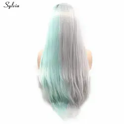 Sylvia синтетические волосы на кружеве Искусственные парики прямые волосы для женщин высокое температура волокно половина зеленый