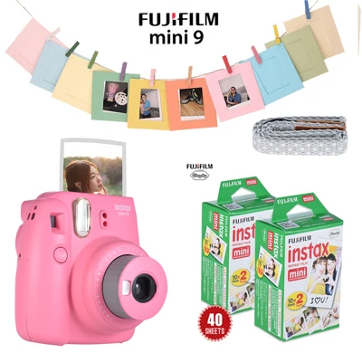 Горячая Fujifilm Instax Mini 9 набор камер, набор пленочных фотокамер, фотокамера моментальной печати с 40* пленкой+ фоторамкой+ зажимом+ шнуром - Цвет: Pink