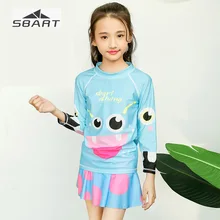 Купальник для девочек футболка с длинным рукавом+ юбка 2 шт./компл. Плавание одежда Детский комплект из двух предметов, костюмы нейлона анти-УФ костюмы для подводного плавания