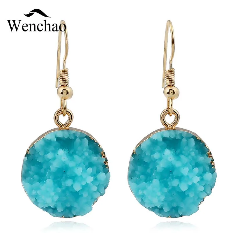

2018 Fashion Simple Designs Resin Stone Druzy Drop Earrings For Women Girls Elegant Round Drusy Long Dangles Mujer Moda Earrings