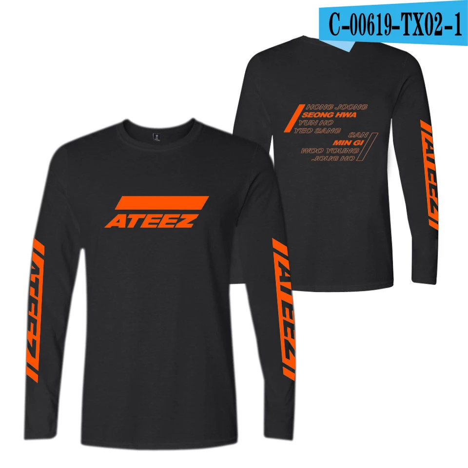 ATEEZ модные футболки с принтом женские/мужские повседневные футболки с длинными рукавами Новое поступление хит модных продаж уличная футболка рубашка - Цвет: Black