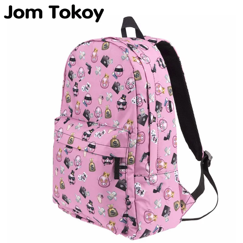 

Jom tokoy Women Canvas Backpack Pig gang emoji Printing Girls School Backbag For Teenagers Shoulder Bag Mochila Feminina