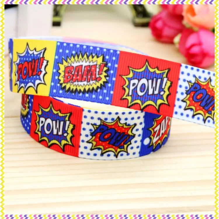 7/8inch Free Shipping Bang Pow Printed Grosgrain Ribbon Material Headwear Party Decoration Diy Wholesale OEM 22mm P4274 |