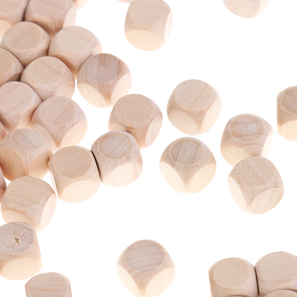 Perfeclan 100pcs/Pack DIY Wooden Blank 6-Sided Dices DIY for DND MTG RPG Board Card Games Props D6 Rounded Corner Dice Set