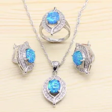 Австралийский огненный синий опал белый CZ 925 серебряные ювелирные наборы для женщин Ожерелье Подвеска Серьги Кольца подарочная коробка