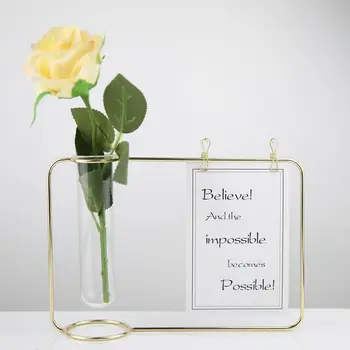 

New Suspension Test Tube Transparent Glass Vase Metal Flower Stand Home Decoration Wrought Iron Photo Frame Water Culture Gree