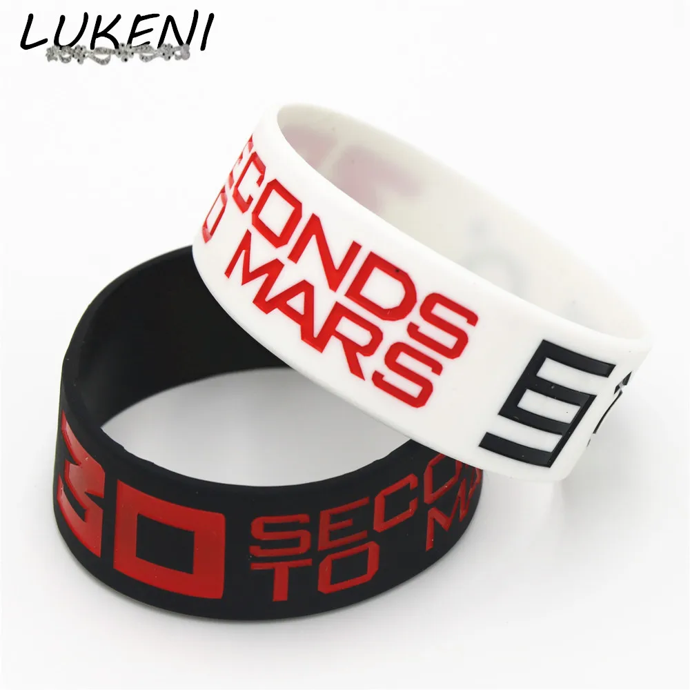 

LUKENI 1PC 30 Seconds To Mars Brand New Silicone Wristband 1" Wide Black White Bracelets&Bangles for Rock Music Fans Gift SH133