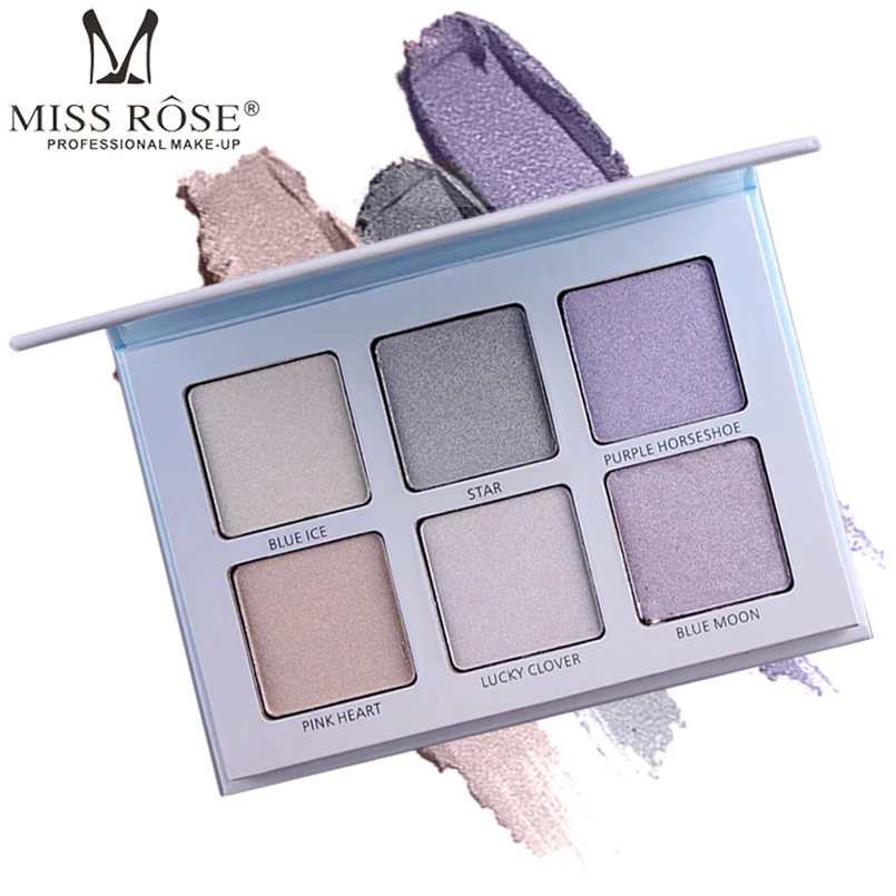 

MISS ROSE 6 Colors Shimmer Highlighter Palette Oil-control Long Lasting Highlighter Powder Pro Face Base Make Up Contour Palette