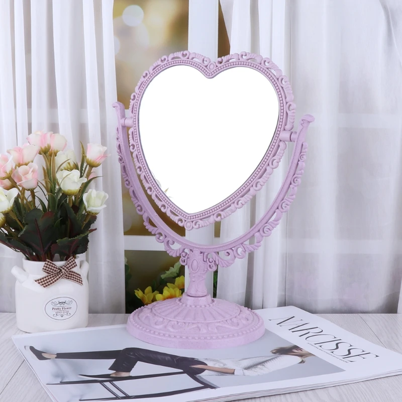 2 стороны в форме сердца общежития любовь настольная зеркало украшение девушка сердце розовый цвет персиковый макияж туалетное зеркало