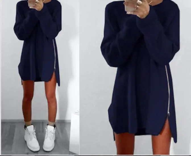 Vestido Для женщин зимний джемпер с длинными рукавами свободные молния трикотажные