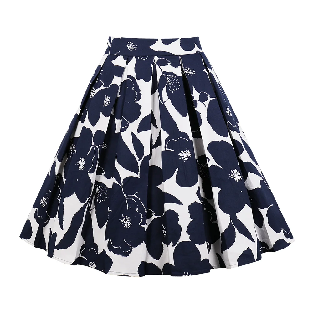 

Kenancy Floral Print High Waist Summer Skirt Woman Pleated Vintage Skirt Womens Retro A-Line Skirts Casual Female Cotton Skirt