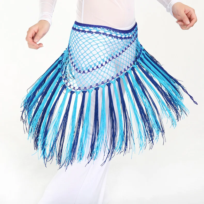 5 цветов аксессуары для танца живота многоцветные длинные кисточки треугольный ремень ручной вязки для танца живота хип шарф