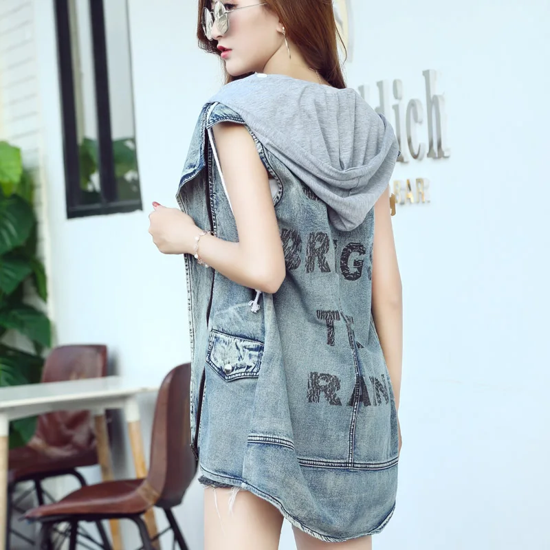 Mauve denim fashion vest with hood for women photos 2017