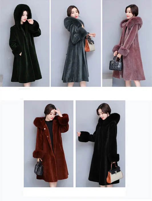 2019 High Quality Elegant For Women Faux Fur Coat  Winter Long Section Haining Fur Coat Hooded Sheep Shearing Coat Female  (14)