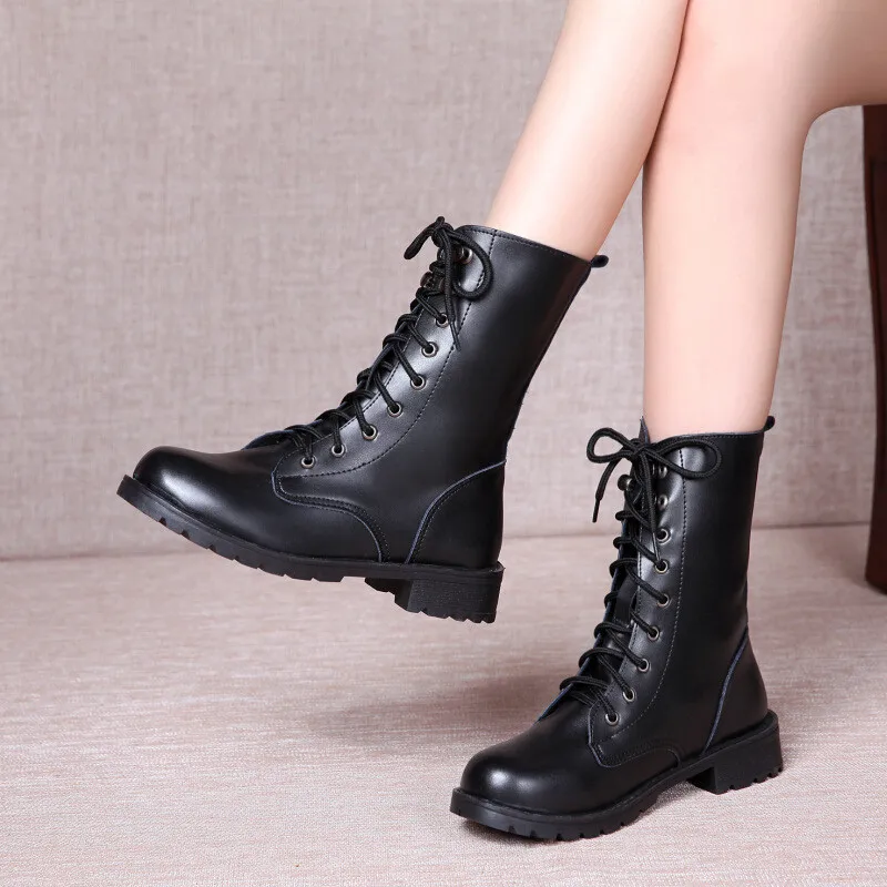 

Large Size 42 Lace Up Ankle Boots Women Soft Leather Fashion Square Heel Woman Shoes Winter Boots Women