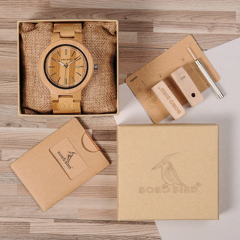 BOBO BIRD LP23 Drop Shipping Designer Bamboo Wooden Watches Men with Stainless Steel Clasp Quartz Relogio in Box