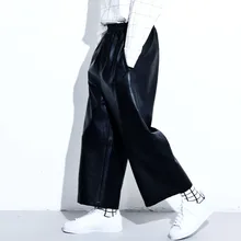 Новая мужская одежда черного размера плюс свободные брюки прямые укороченные кожаные брюки Ограниченная серия брюки костюмы певицы