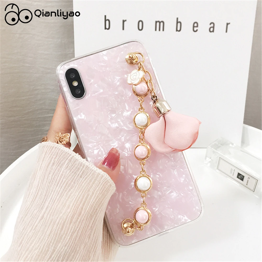 Qianliyao жемчужный браслет цветочный кулон чехлы для телефонов iphone 12 11 X XS MAX XR 6 6s 7 8 plus