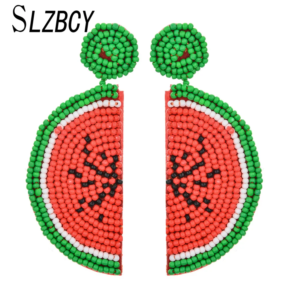 

2019 Trendy Fruit Watermelon Shape Beads Dangle Earrings For Women Handmade Lemon Round Statement Earring Female Pendant Jewelry