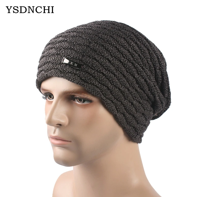 

YSDNCHI Winter Metal Nameplate Unisex Thicken Cap Cashmere Calotte Beanies Autumn Windproof Warm Mens Wool Knitted Caps 5 Colors