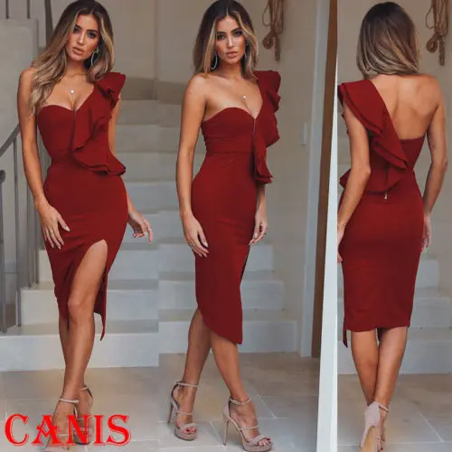 

Women Summer Boho Dress Formal One Shoulder Party Bodycon Ladies Clubwear Sundress