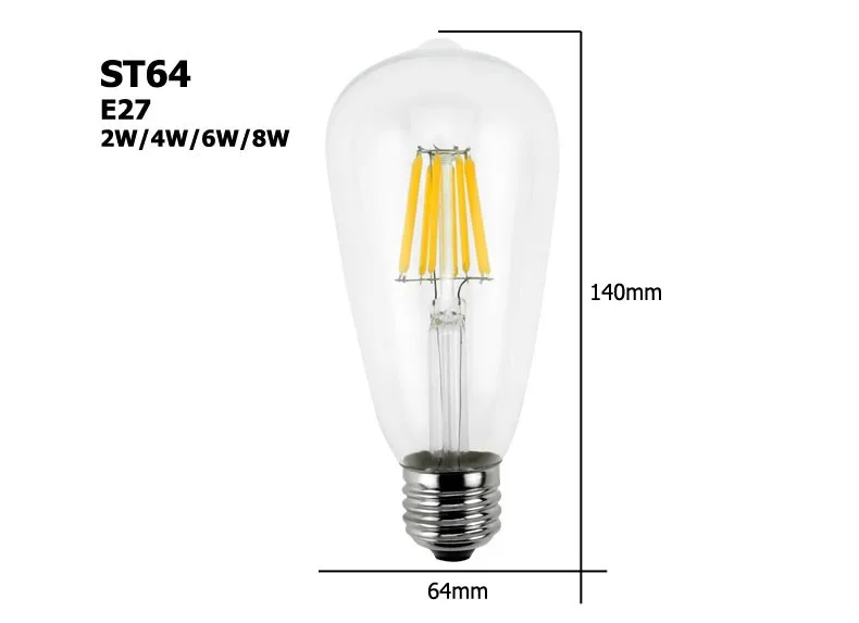 Светодиодный светильник накаливания E27 E14 винтажный Ретро светодиодный светильник Эдисона лампа 2 Вт 4 Вт 6 Вт 8 Вт 220 в 240 В лампада ампула стеклянный светильник для свечей