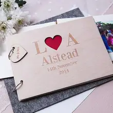 Пользовательский язык сердца инициалы свадебный альбом памяти гостя выгравированы деревянные гостевые книги приемные сувениры для вечеринки ко дню рождения