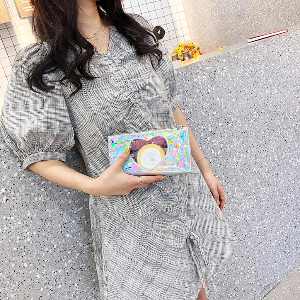 Женская косметичка Neceser Make Up Bag Harajuku Lady, держащая органайзер для помад на молнии в форме сердца, косметичка, сумка для лазерной стирки