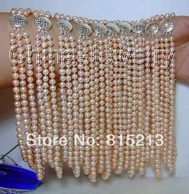 

ddh001245 Wholesale 10pieces 3row 8mm natural pink round FW pearl necklace-925silver clasp