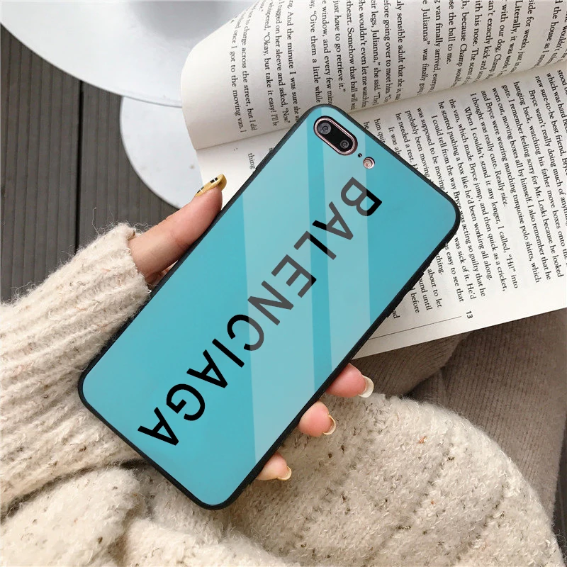 GYKZ Luxury France Paris Brand Hard Soft Edge Glass Phone Case For iPhone XS Max X XR 8 7 6 6S Plus Fashion BALENCI Sports Cover