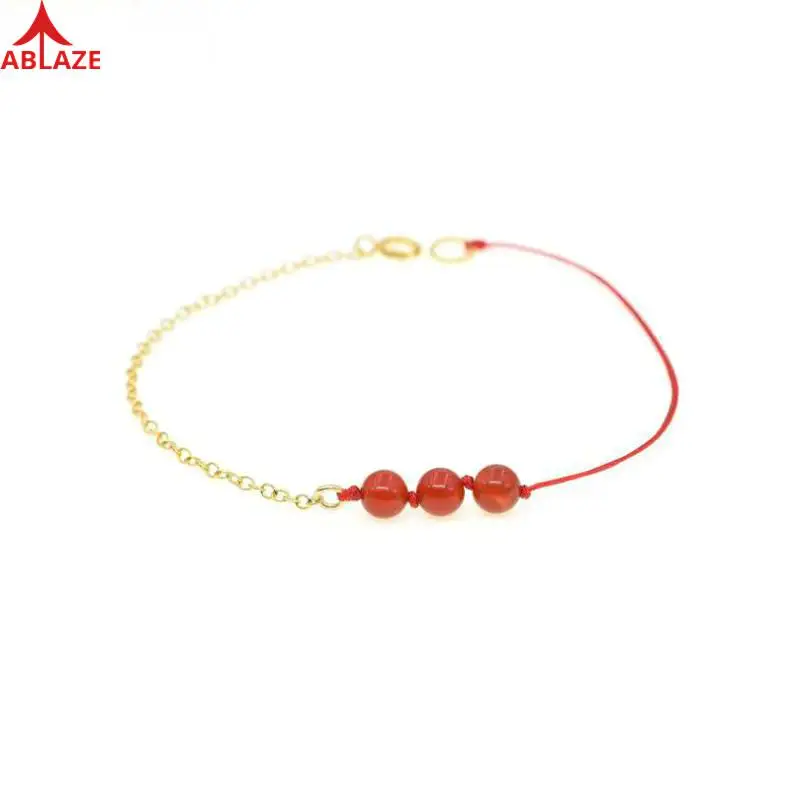 

ABLAZE 925 Sterling Silver Red Rope Chain Link Bracelets Natural Agate Minimalist Friendship Gift Women #L001bh
