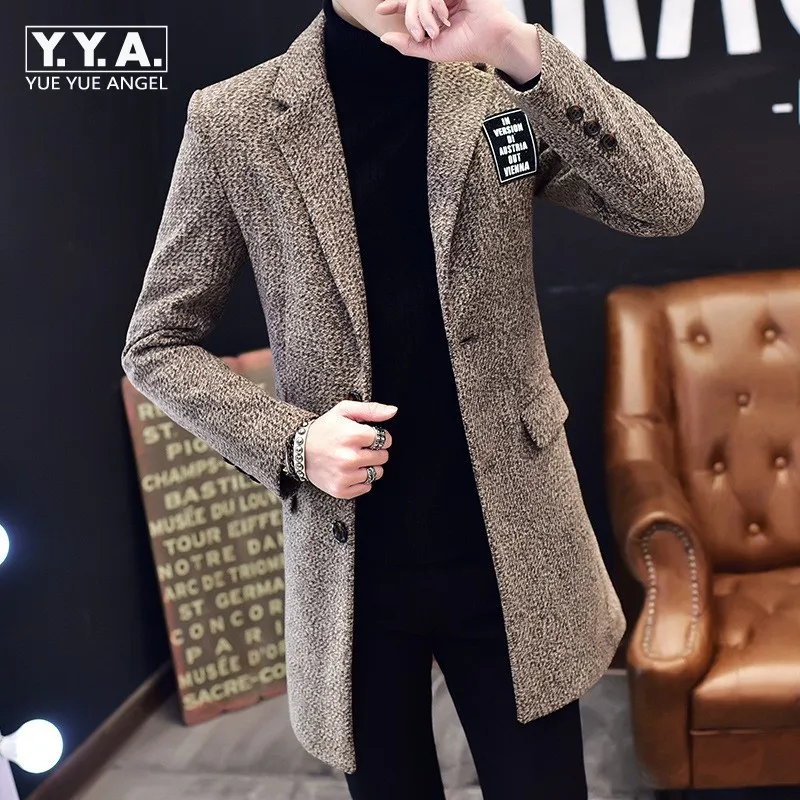 

2019 New Arrival Fleece Lining Wool Coat For Men Winter Warm Sobretudo Slim Fit Long Jacket Korean Trench Overcoat Large Size