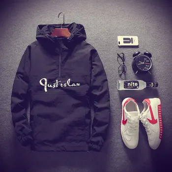 

jackets men New Brand Clothing Men's Hooded Jacket Spring Autumn Good Quality Fashion Style Thin Jacket Black White Gray Green