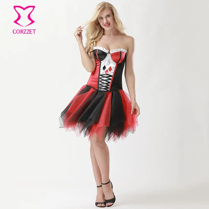 Женский красный/черный корсет в виде клоуна юбка нарядное платье косплей аниме
