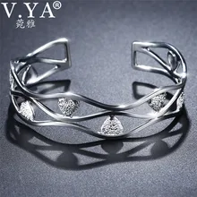 V. YA твердый 999 Стерлинговое Серебро жесткий браслет в виде сердца для женщин Дамы Полые Дизайн Женские браслеты ювелирные изделия