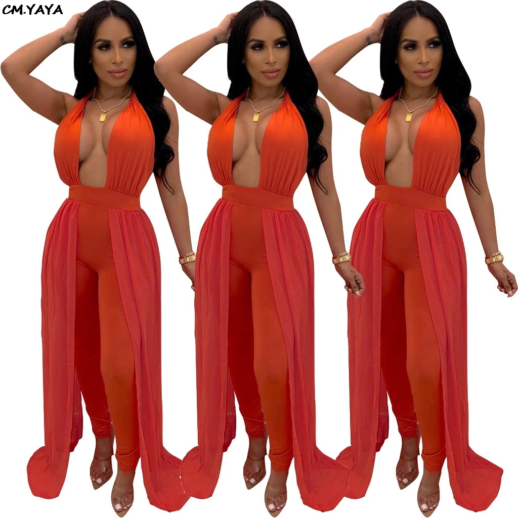

2019 new women summer halter v-neck open back patchwork jumpsuit sexy bodycon party club night romper playsuit GLLO6190