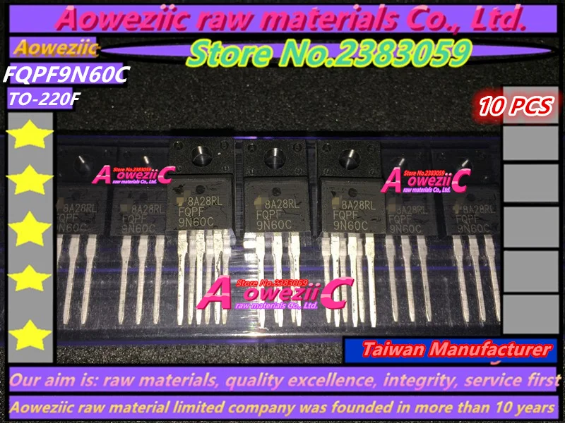Aoweziic 100% лучшее качество FQPF9N60C FQPF9N60 9N60C TO-220F MOSFET 9A 600V (Производитель Тайвань) |