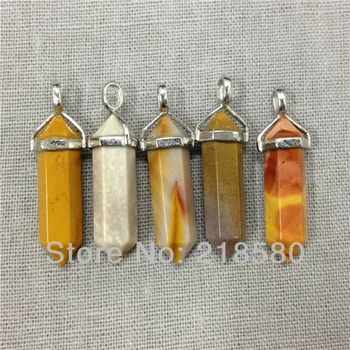 

H-CCP05 10pcs Yellow Jaspers Agates Point Pendant with Silver Bail
