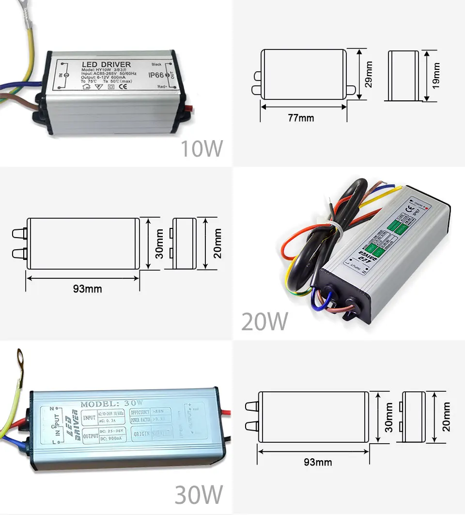 Высокая стабилизатора тока светодиода 10 W 20 W 30 W 50 W 100 W Водонепроницаемый Трансформаторы освещения IP67 Питание Diy точечного источника Вход