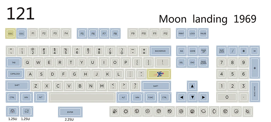 Moon landing XDAS profile keycap 121/163 dye сублимированный filco/DUCK/Ikbc MX Переключатель механическая клавиатура keycap, продаются только брелки