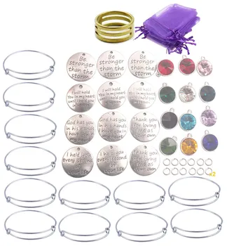 

12PCS/Set Expandable Wire Bangle Bracelets Birthstone Charms Gift Bags Kit for Jewelry Making