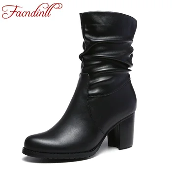 

FACNDINLL fashion women ankle boots autumn winter warm square heels shoes casual round toe top quality shoes woman riding boots