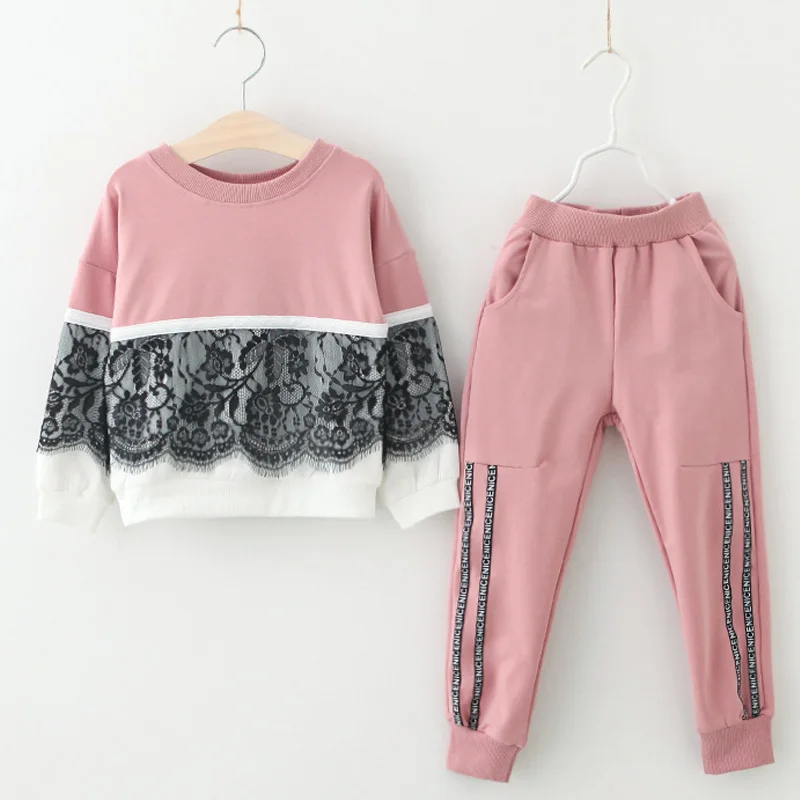 KEAIYOUHUO/детская одежда г. Осенне-зимний комплект одежды для маленьких девочек, футболка+ штаны детский спортивный костюм для девочек, спортивный костюм - Цвет: Pink