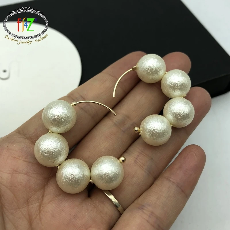 

F.J4Z Hot Women Imitation Cotton Pearl Earrings Baroque Copper Pin Women Hoop Earrings Party Jewelry