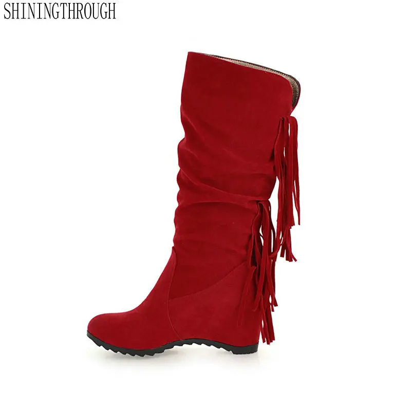 

2019 women fashion sweet mid calf women boots round toe 6cm the increased women shoes spring autumn casual party shoes