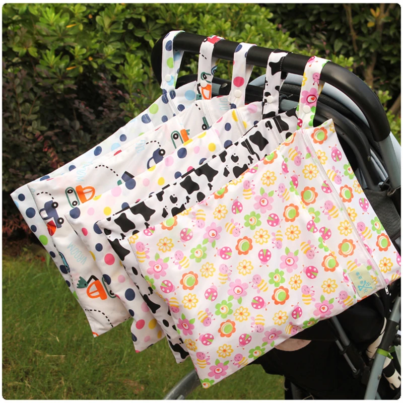 

Double layer 40*30CM Waterproof Baby Diaper Bags Wet Dry Bag Reusable Washable Zipper Baby Cloth Diaper Storage Bag Tote
