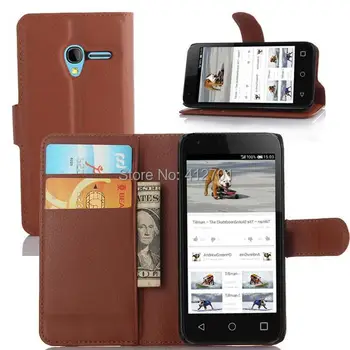 

100pcs/lot Free shipping Lychee Credit Card Wallet Stand Flip leather case For Alcatel One Touch Pixi 3 4.5 inch