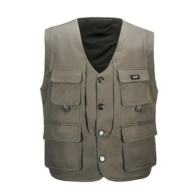 New Spring Mens Vest Multi Pocket button Photographer Waistcoat men ...